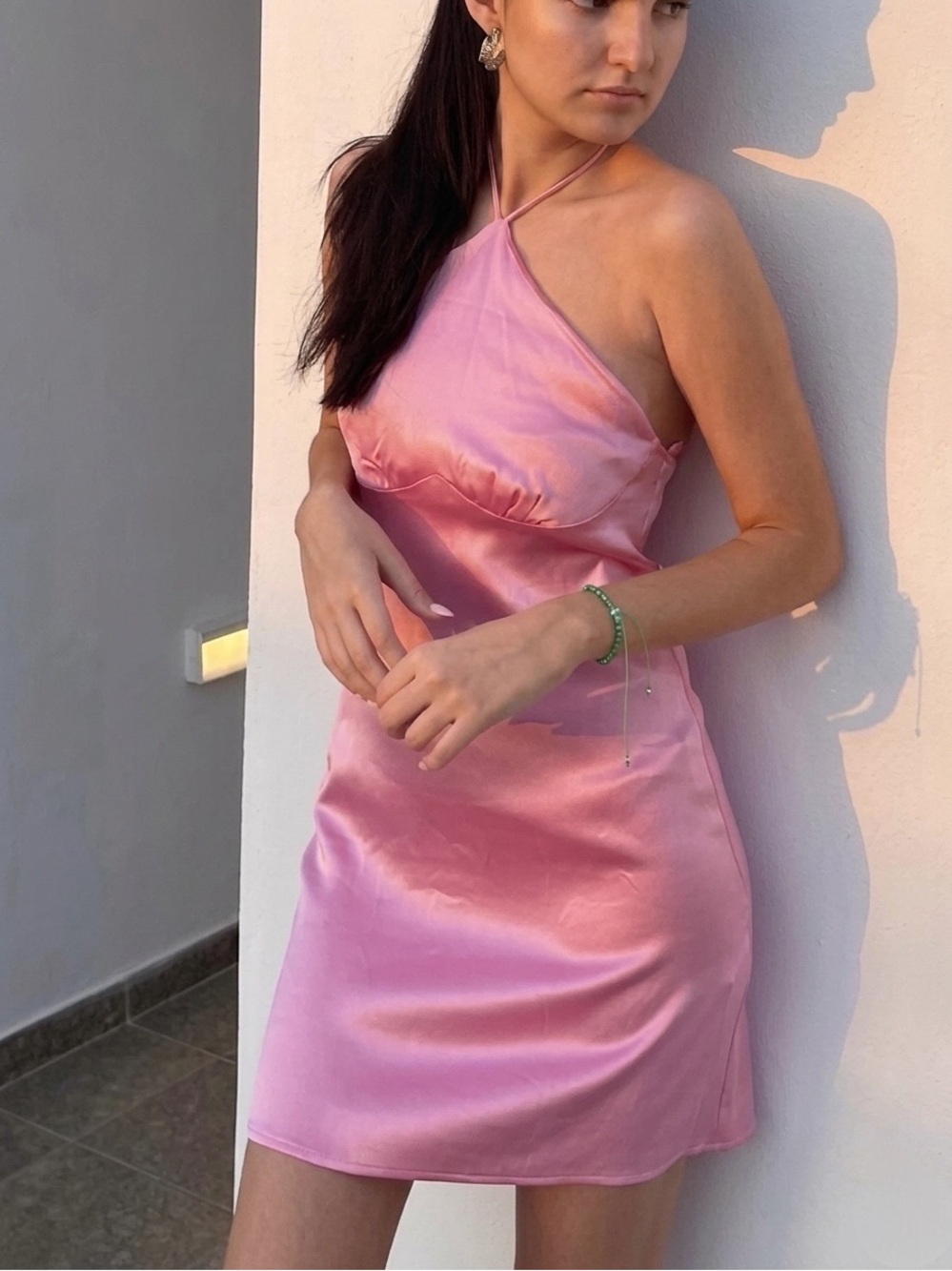 Zara NWT RARE Pink Satin Halter Mini Dress Size L Blogger Fav Summer Cocktail